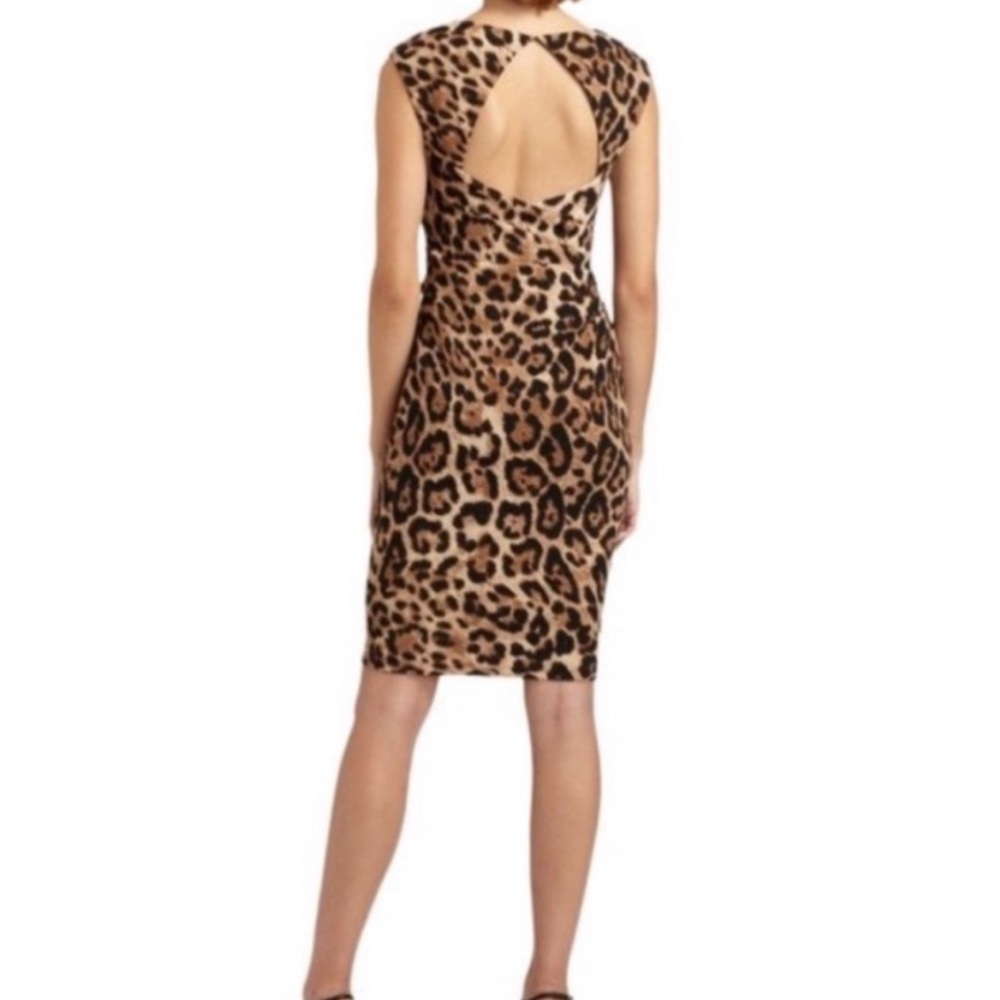 David Meister Leopard Print Open Back Cocktail Dress